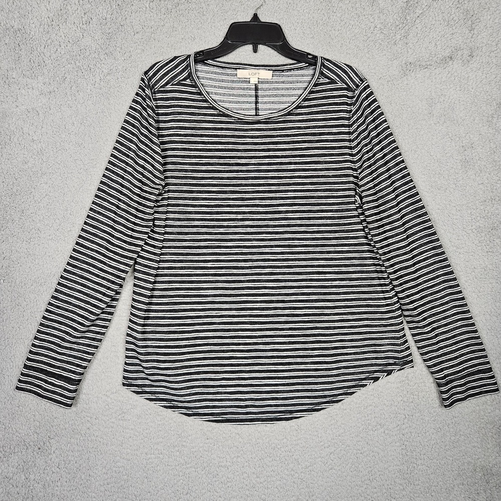 LOFT By Ann Taylor Women's Black White Stripes Round Neck Top Size L